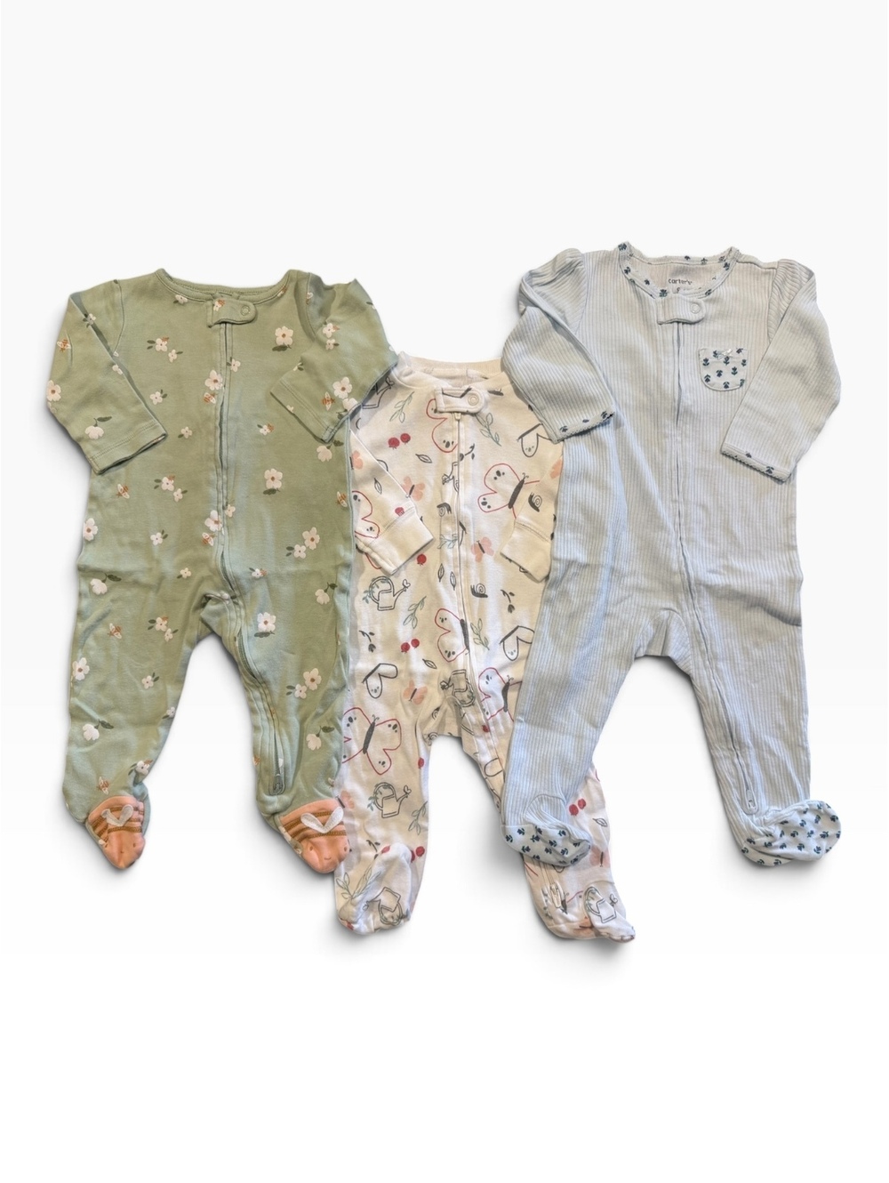Carter's Baby Girls' 3-Pack Footed Pajamas Sleepers, 9 Months, Mixed Prints